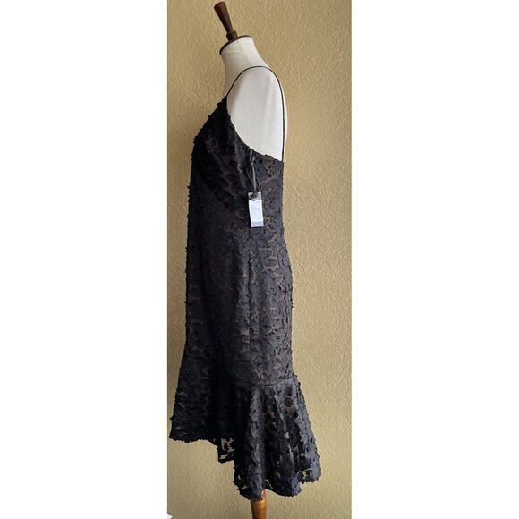 Vera Wang Women's Black Floral Ruffle Lace Cocktail Dress Size 8 - Picture 8 of 11